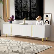 High-gloss TV Cabinet with 4 Soft-close Doors TV Stand 170L x 35W x 46H cm White