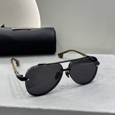 Chrome Hearts Black Aviator Sunglasses Wood Pattern 63 12-149 NWOT Case