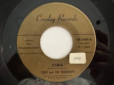 RARE Doo Wop 45 - Tony & The Raindrops "Tina"/"My Heart Cried" Crosley VG+ HEAR