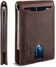 SERMAN BRANDS RFID Blocking Slim Bifold Genuine Leather A. Texas Brown 1.s 