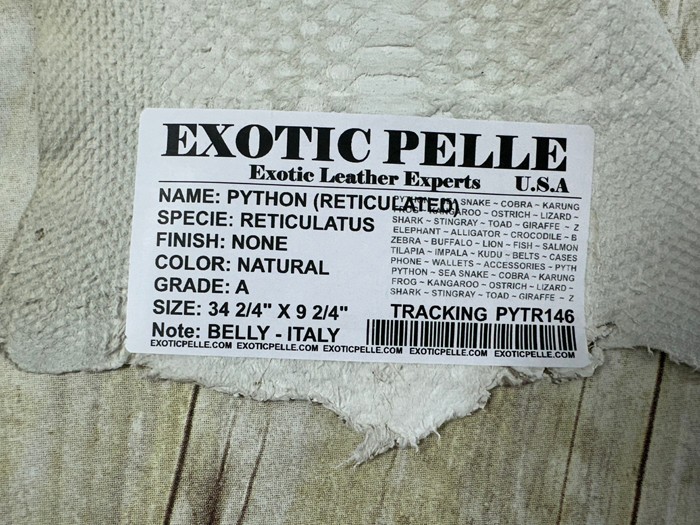 Natural Genuine Python Italian Snakeskin Leather real hide snake skin Rattle 146