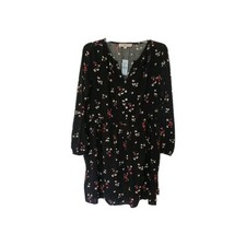 Loft Medium Petite Black Floral Summer Dress, 100 Percent Rayon 
