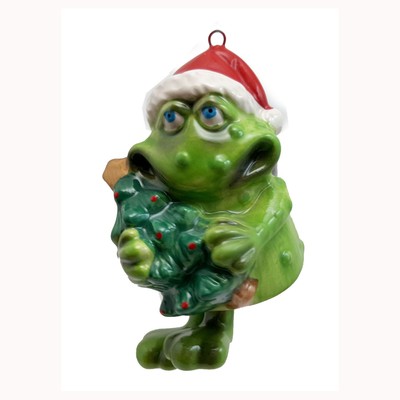 Doug Harris Vintage Christmas Frog Toadily Yours dangling legs holding tree MIB