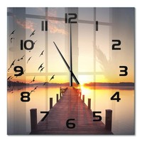 Design-Glas-Wanduhr Glasuhr Aus Glas Sonnenuntergang Schwarze Zeiger 60X60 Cm