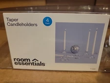 Glass Taper Candle Holder Clear Room Essentials 4 Pack 2.5” Tall NIP