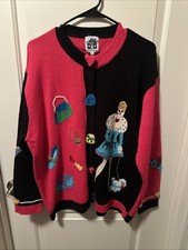 Suéter de punto Storybook exclusivo para Home Shopping Network XL rojo y negro