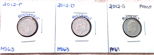 2012-P MINT STATE / 2012-D MINT STATE / 2012-S PROOF ROOSEVELT DIMES