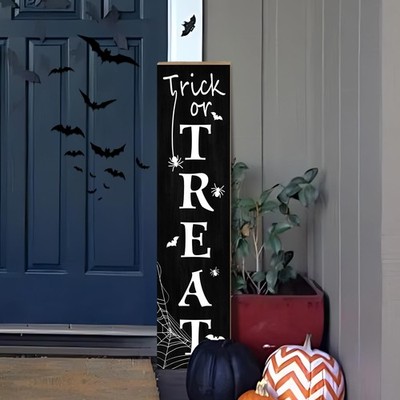 Halloween Porch Sign Trick Or Treat Fall Wooden Welcome Vertical Yard Decor
