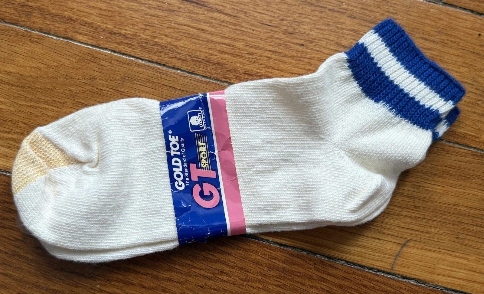 Vintage 80s Gold Toe GT Sport Ankle Socks Blue Stripe 9-11 Cotton Nylon Blend