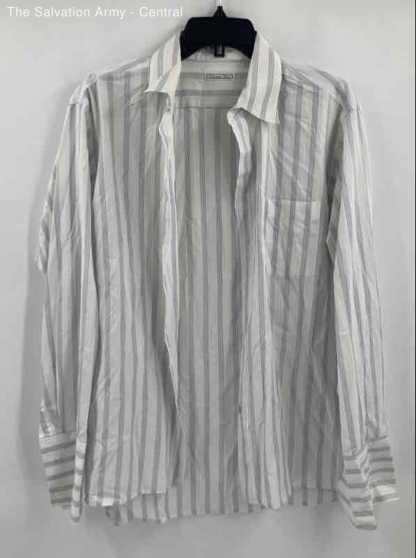 Christian Dior Mens White Blue Striped Long SLeeve Dress Shirt Size 16 1/2