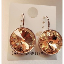 NEW. Swarovski Element Earrings  15mm Round Light Brown earrings. Leverback Bling