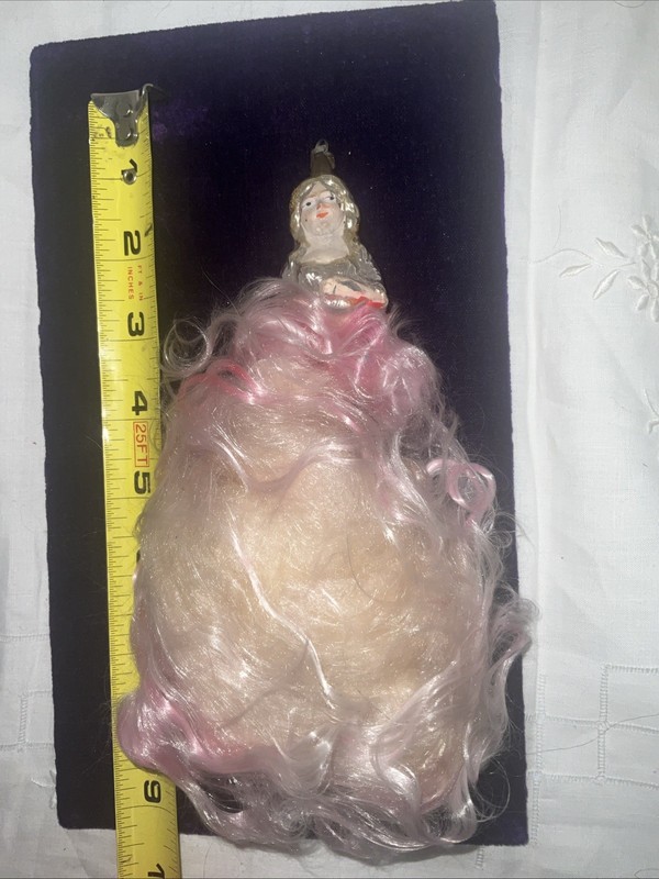 RARE  RGM  GIRL Ornament Silver with PINK GLASS Spun Glass Tail