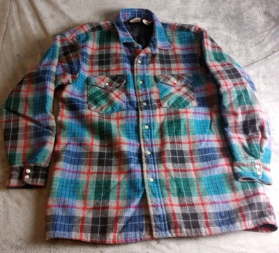 Vtg Five Brothers Pearl Snap Button Quilted Insulated Flannel Shirt,Large, USA  