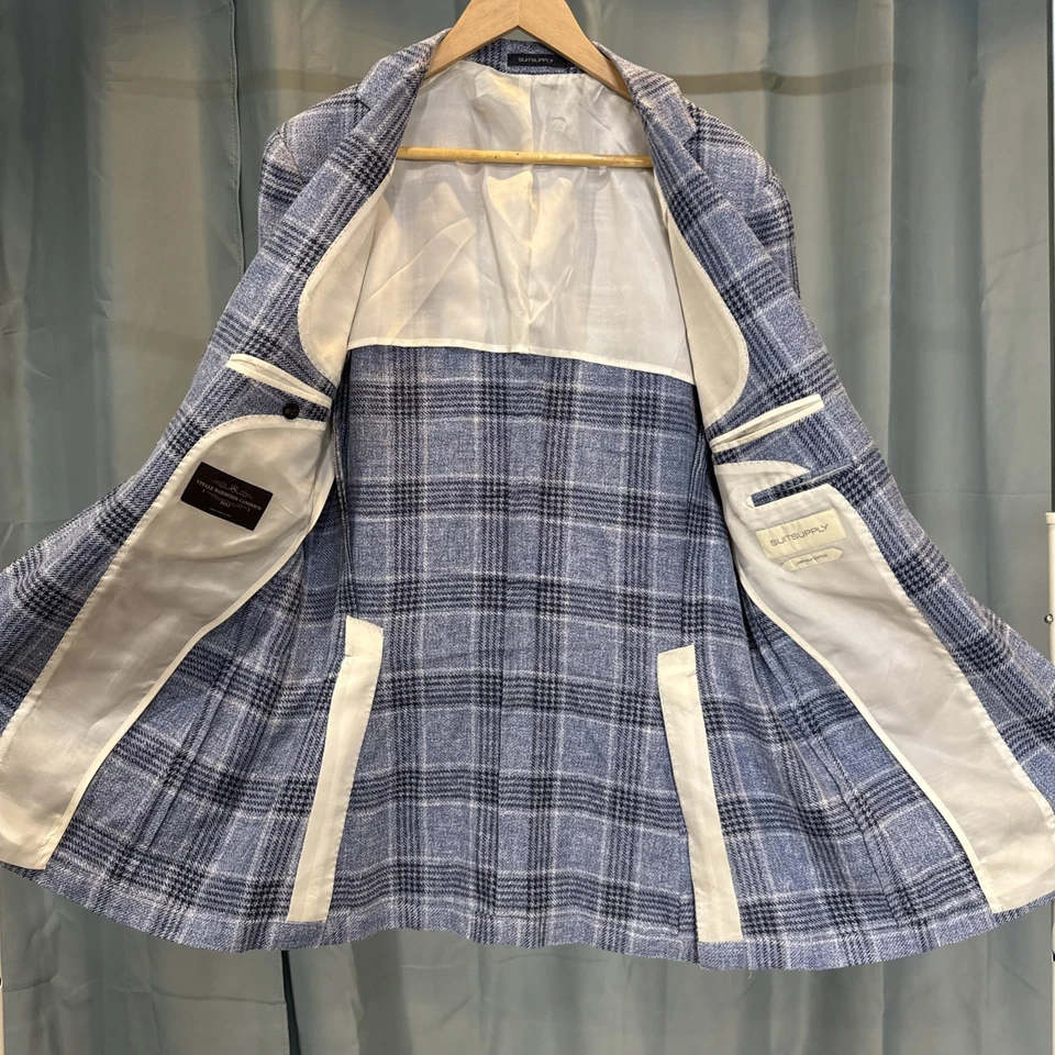 Suitsupply Гавана спортивное пальто, 44L, синий клетку, лен/шелк/хлопок, Vitale Barberis - Изображение 3 из 4