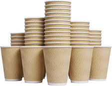 100 Pcs 12 Oz Disposable Hot Paper Cups Ripple Wall Coffee Cups Brown