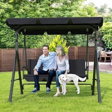 An image depicting 3-Seat Patio Swing Chair Outdoor Porch Swing with Adjustable Canopy For Garden