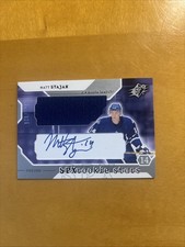 2003-04UD SPX GAME USED JERSEY AUTO CARD #209 MATT STAJAN ROOKIE STARS /925. rookie card picture