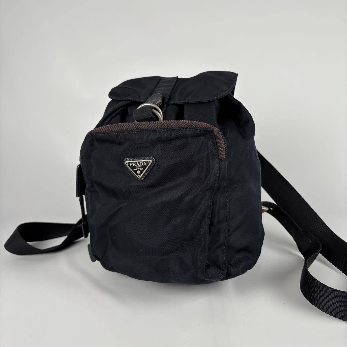 PRADA backpack tessuto nylon triangular logo navy… - image 17