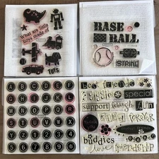 Lot of 4 Close to My Heart My Acrylix Stamps, Boys Baseball Best Friends Letters