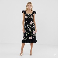 Asos Black Flower Embroidered Dress US Size 6
