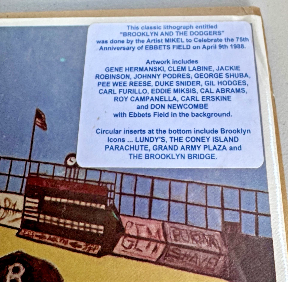 Vintage 1987 Brooklyn Dodgers Artwork Poster 75th Ebbets Field by Mikel - NOS - Image 4 of 4
