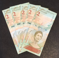 (5)x Venezuela 2018 2 Bolivares Bolivar Amazon Parrot Banknotes Currency LOT