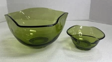 Vintage Anchor Hocking 2 Piece Avocado Green Chip and Dip Bowl Set Set