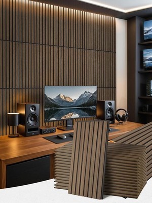Upick Acoustic Wood Slat Wall Panels 24x12 Dark Walnut 20 Pack