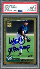 Ichiro Suzuki Auto Signed 2001 Topps Gold RC 726 PSA 9 Sig 10 01 ROY/MVP PSA/DNA