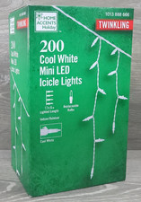 Home Accents Holiday 200 LED Icicle Lights Cool White 17.5ft Twinkling NEW