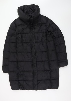 Amisu Damen schwarzer langer gefütterter Mantel Größe 14 Winterjacke