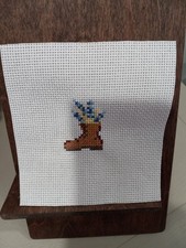 Completed Boot Flower Pot Finished Cross Stitch Embroidery Crafting