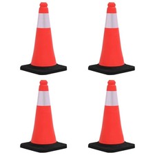 Traffic Cone 50 cm HDPE Red White Black Reflective Heavy Base 4 Pack Stackables