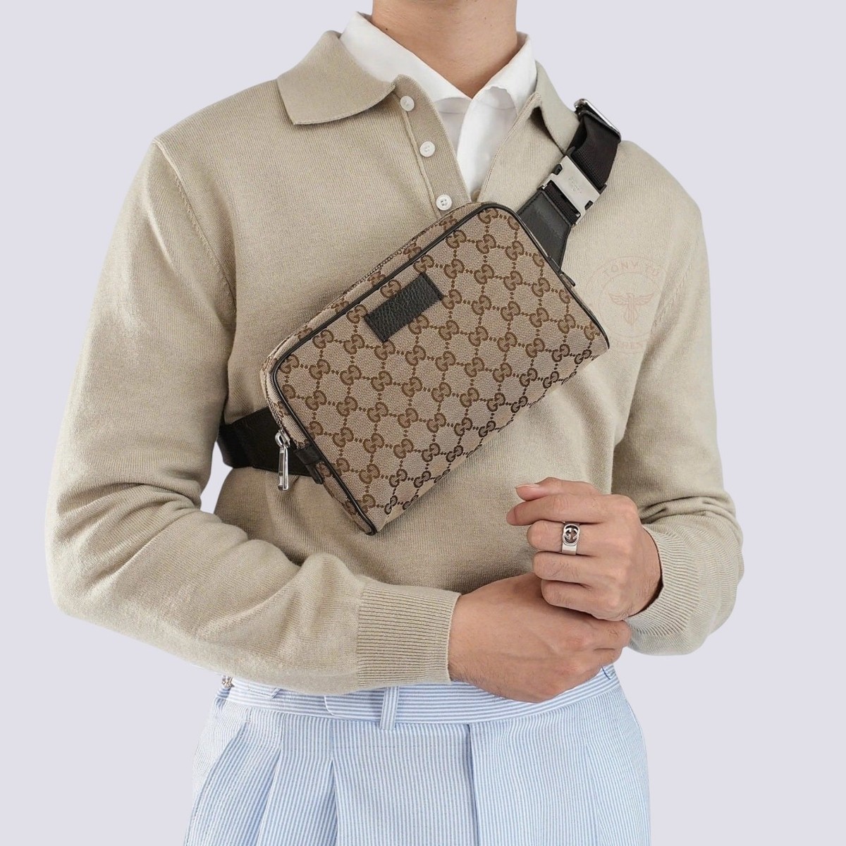 Gucci GG Monogram Signature Canvas Messenger Crossbody Belt Bag