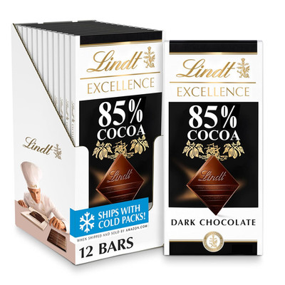 Lindt EXCELLENCE 85% Cocoa Dark Chocolate Candy Bar, 3.5 Oz., 12 Pack