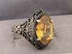 Vintage CNA Designer 925 Sterling Silver Citrine Flower Openwork Band Ring 5.75