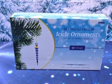 New Glass Icicle Christmas Ornaments Hand Blown Art Glass Colorful 12 Pc Set
