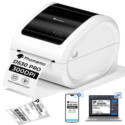 Phomemo D530 Pro Shipping Label Printer 300DPI 4x6 Bluetooth USB Ethernet White