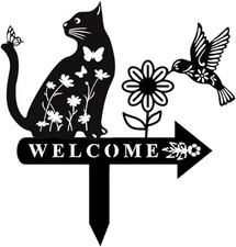 Cat Garden Decor for Outside Metal Cats Silhouette Statues Black