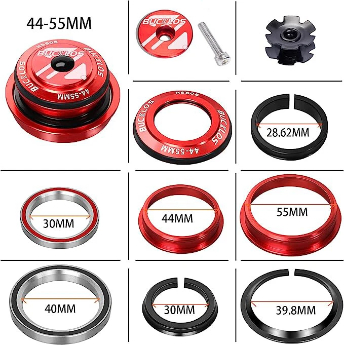 BUCKLOS HS505 34/44/44-55/44-56mm Bike Headset Sealed Bearing 1-1/8" Fork Stem - Image 4 of 4