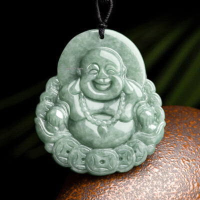 Natural Grade A Jade Jadeite Jade Women Men Coin LAUGHING BUDDHA Pendant