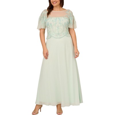 Adrianna Papell Womens Green Embellished Formal Evening Dress Gown 16 BHFO 1566