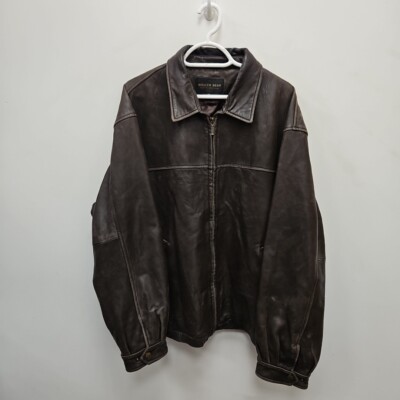 Vintage Golden Bear Brown Leather Varsity Bomber Aviator Jacket Coat Size XL