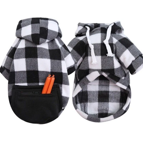 Pet Dog Hoodie Coat Jacket With Pocket Sweater Plaid Clothes Puppy Cat Outfits❤ - Picture 9 of 20
