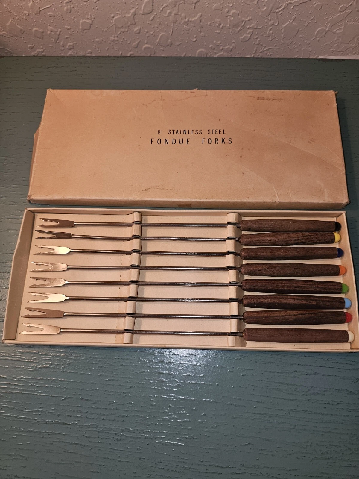 Vintage Mid Century Modern Set Of (8) Fondue Forks W/ Original Box