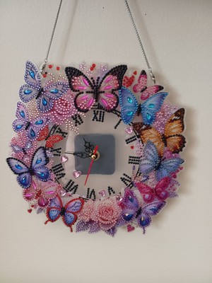 Multi Colored Butterfly Functional Diamond Art Clock