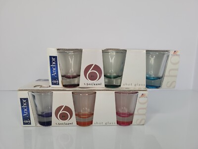 Anchor Hocking Colorful Multicolor Shot Glass 1.5oz Set Of 12 New (2 Pks Of 6)