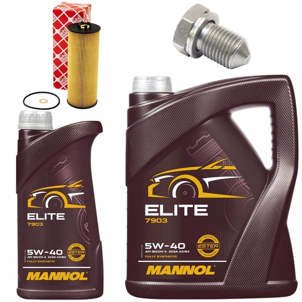 MotoröL Filter Set Mannol 5W40 Api 6 Liter + Schraube FüR Skoda Superb I 2.5 Tdi-image