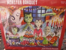 Vermont Co.550 Piece Randy Wollenmann Art Puzzle "Monster Banquet" New 18"x24" 