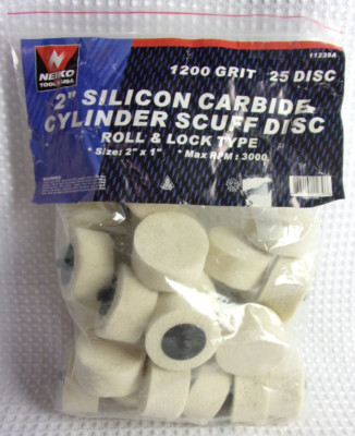 25 Neiko 2'' Silicon Carbide Cylinder Scuff Discs - Roll & Lock Type - 1200 Grit